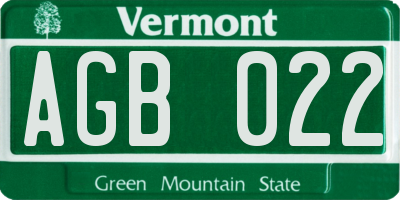 VT license plate AGB022