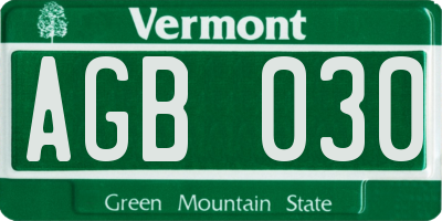 VT license plate AGB030