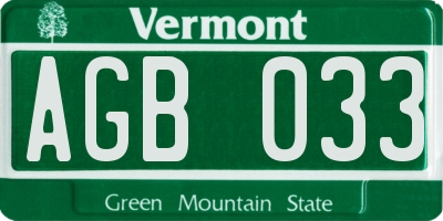 VT license plate AGB033