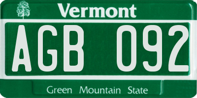 VT license plate AGB092