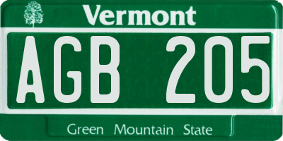 VT license plate AGB205