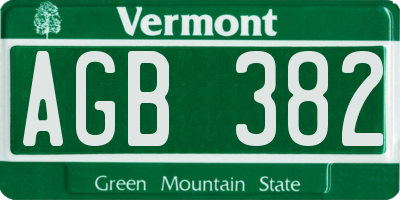 VT license plate AGB382