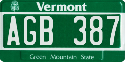 VT license plate AGB387