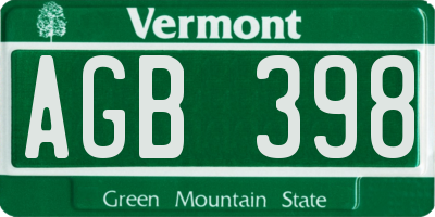 VT license plate AGB398