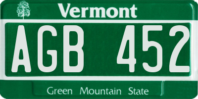VT license plate AGB452