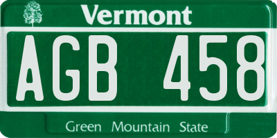 VT license plate AGB458