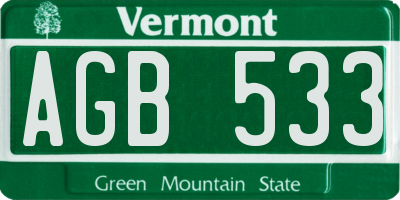 VT license plate AGB533
