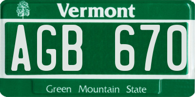 VT license plate AGB670