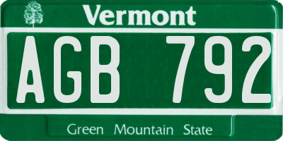 VT license plate AGB792