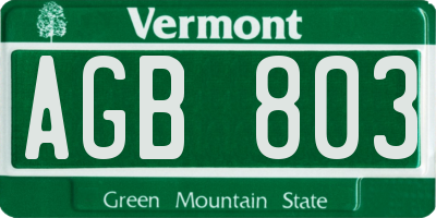 VT license plate AGB803