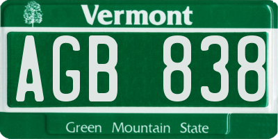 VT license plate AGB838