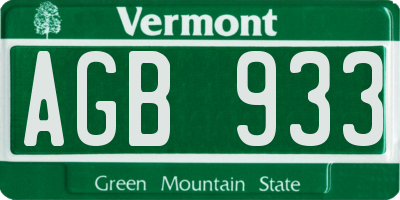 VT license plate AGB933