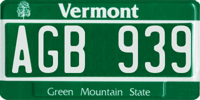 VT license plate AGB939