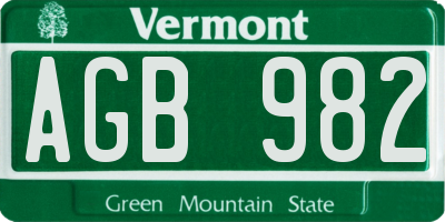 VT license plate AGB982