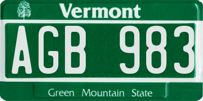 VT license plate AGB983