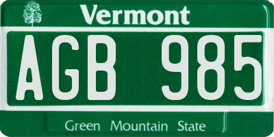 VT license plate AGB985