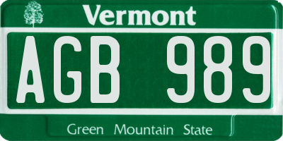 VT license plate AGB989