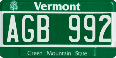 VT license plate AGB992