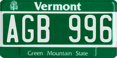 VT license plate AGB996