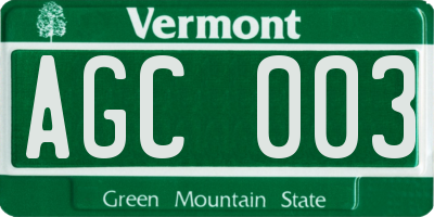 VT license plate AGC003