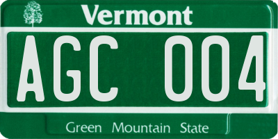 VT license plate AGC004