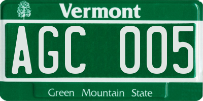 VT license plate AGC005