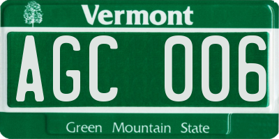 VT license plate AGC006