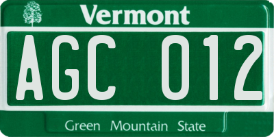 VT license plate AGC012