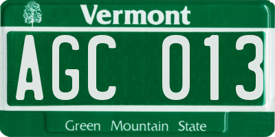 VT license plate AGC013
