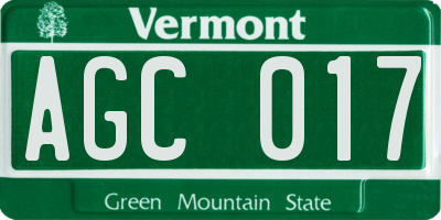 VT license plate AGC017