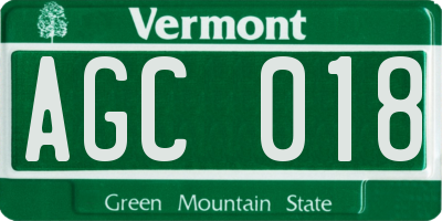 VT license plate AGC018