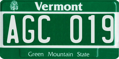 VT license plate AGC019