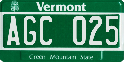 VT license plate AGC025