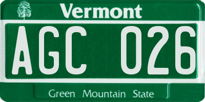 VT license plate AGC026