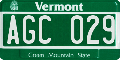 VT license plate AGC029