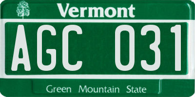 VT license plate AGC031