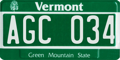 VT license plate AGC034