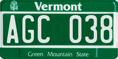 VT license plate AGC038