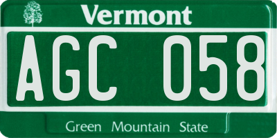 VT license plate AGC058