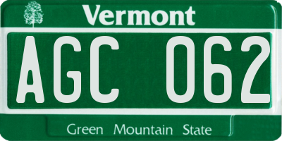 VT license plate AGC062