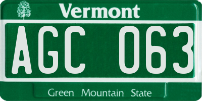 VT license plate AGC063