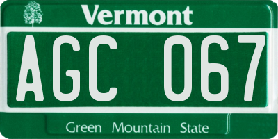 VT license plate AGC067