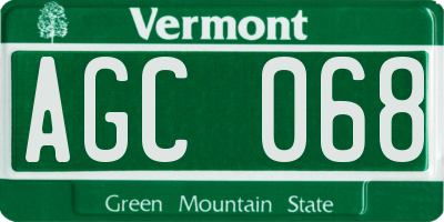 VT license plate AGC068
