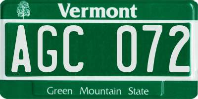 VT license plate AGC072