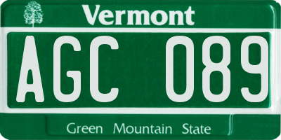 VT license plate AGC089