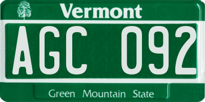 VT license plate AGC092