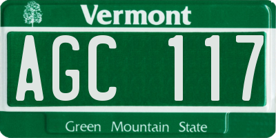 VT license plate AGC117