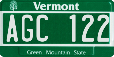 VT license plate AGC122
