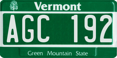 VT license plate AGC192