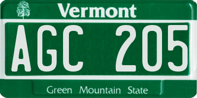 VT license plate AGC205